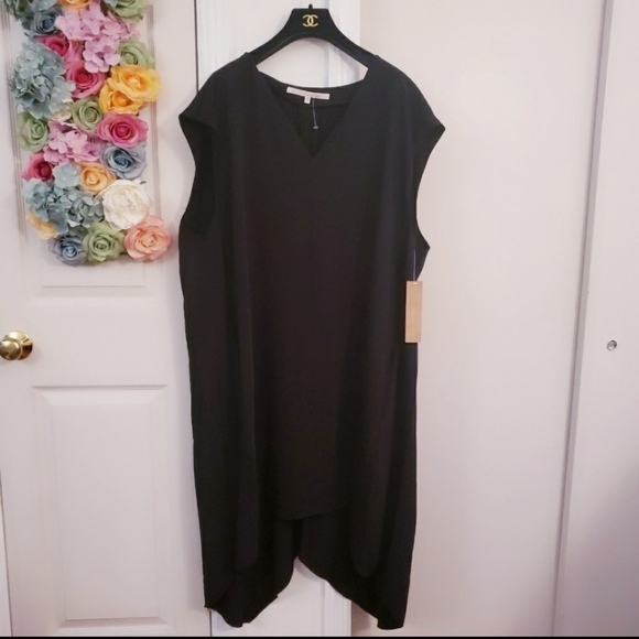 New RACHEL Black V Neck Tunic High Low swing dress - Picture 4 of 12